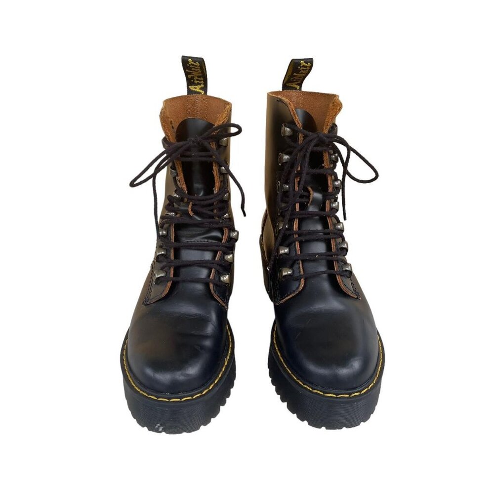 SOLD ✨ Dr. Martens Leona Black Leather Platform Combat Boots Women’s 6 - Picture 2 of 8